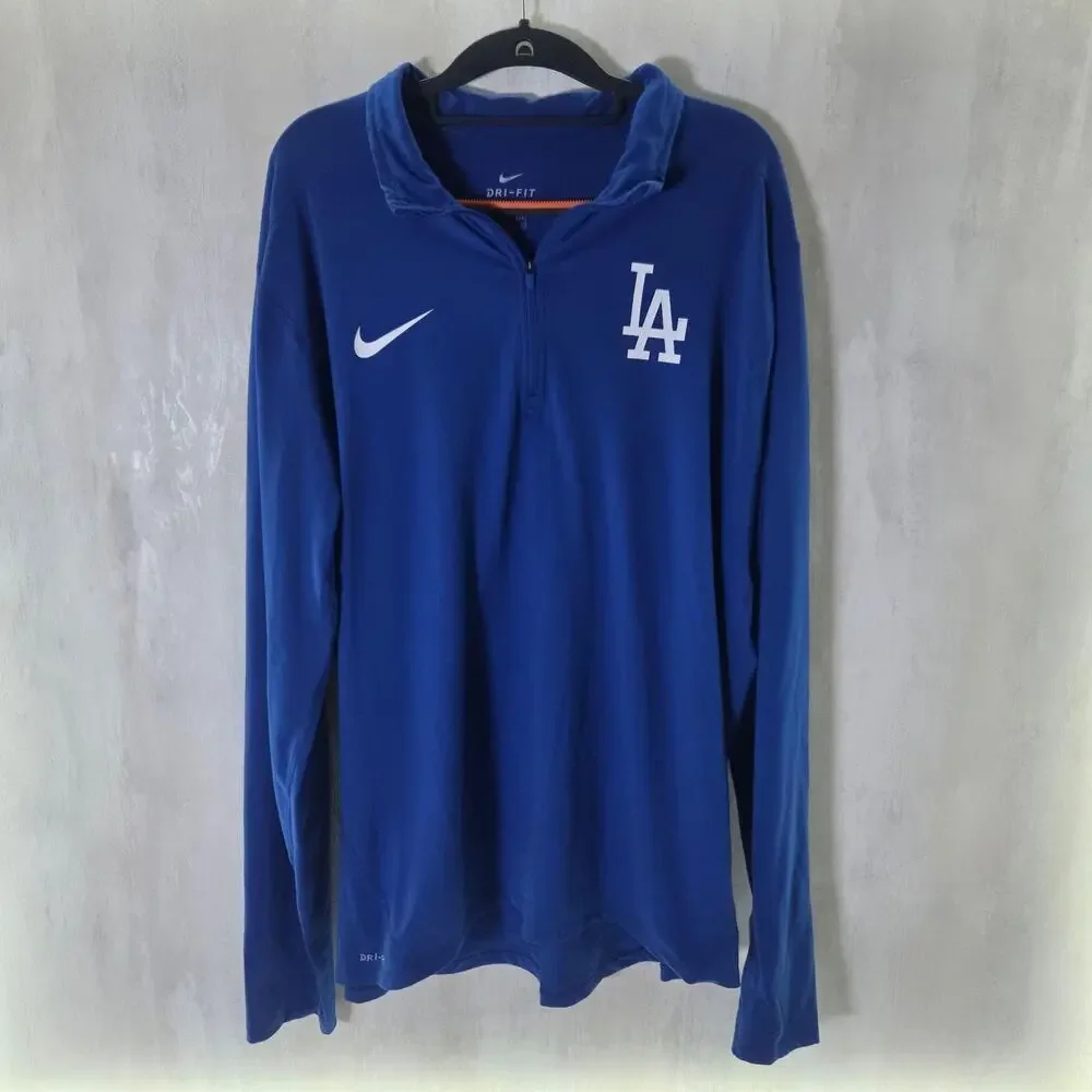 Los Angeles Dodgers Shirt Mens XL Blue MLB Baseball Nike Dri Fit Quarter Zip